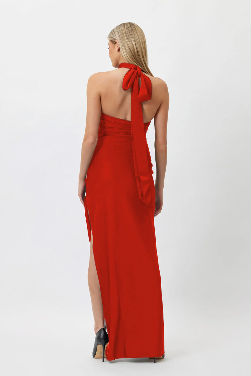 Elegant Summer Cocktail Halter Slit Lace Dress