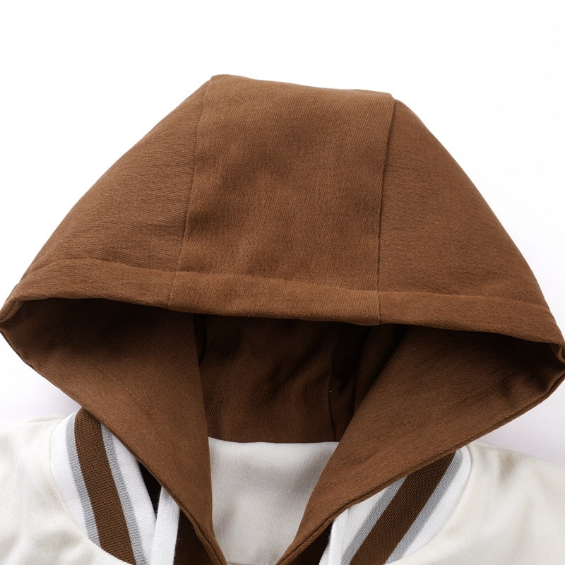 Baseball New High-end Fake Two-piece Hooded Couple Jacket Men