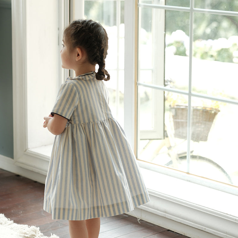Princess Navy Short-sleeved Cotton Dress