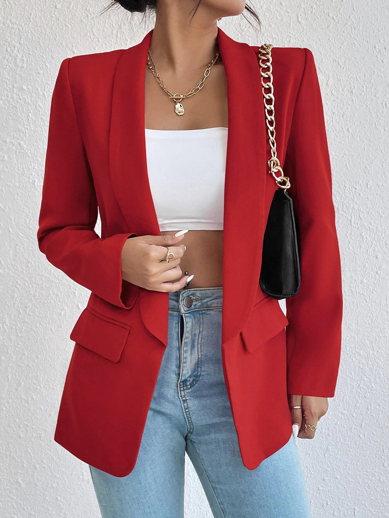 Spot Cross-border Middle East Hot Style Women&#039;s Clothing 2023 Amazon Autumn And Winter Solid Color Lapel Small Suit Temperament Commuter Jacket