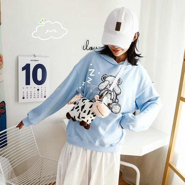 Korean Ins Japanese Harajuku Girl Cute Cow Plush Small Bag Student Messenger Bag Soft Girl Shoulder Bag Female
