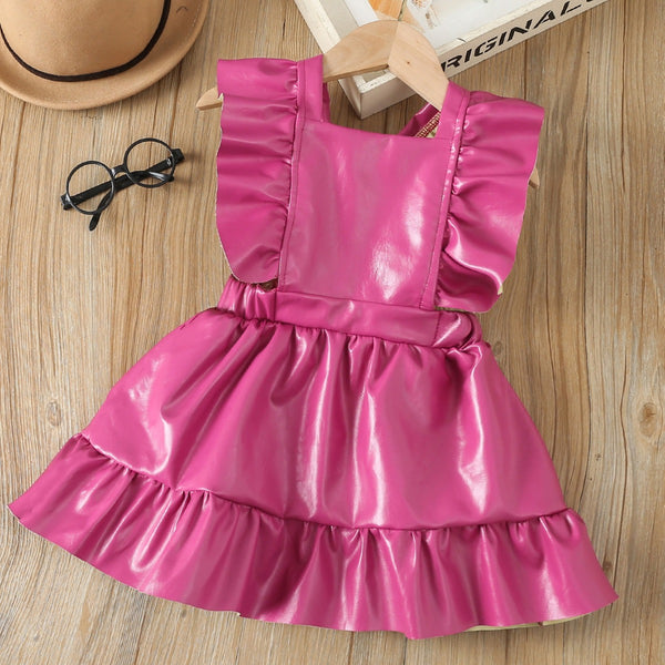 Solid Color Leather Kids Dress