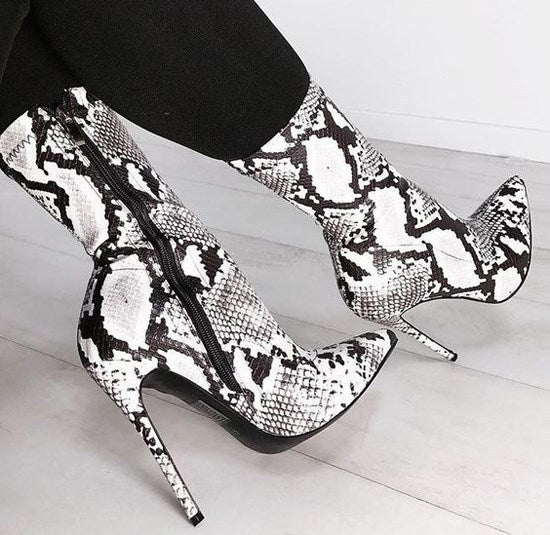 Snake Stiletto Pointed Toe Short Boots