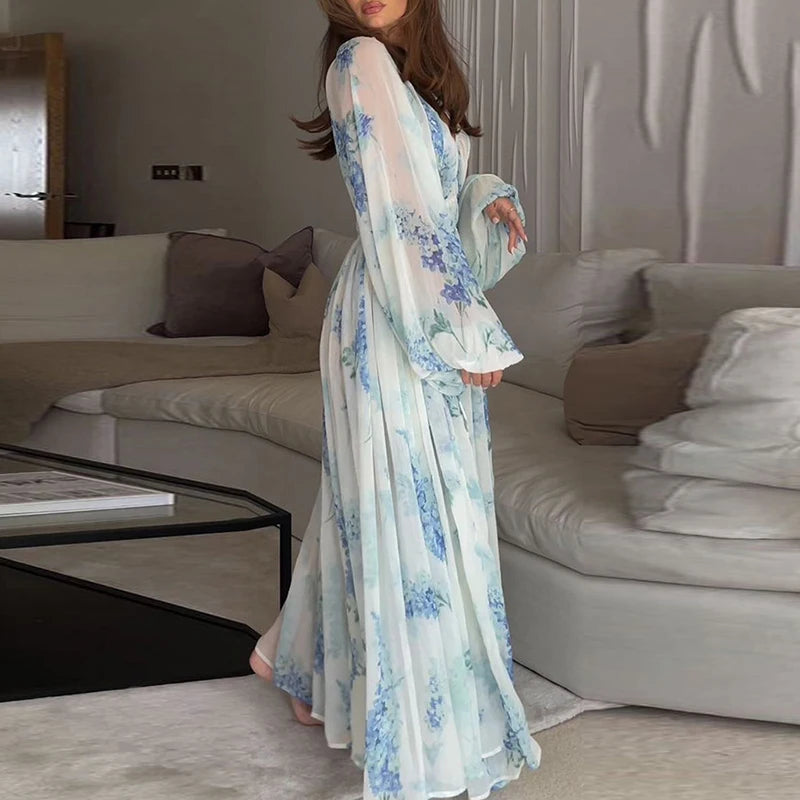 Elegant V-neck Long Sleeve Dress