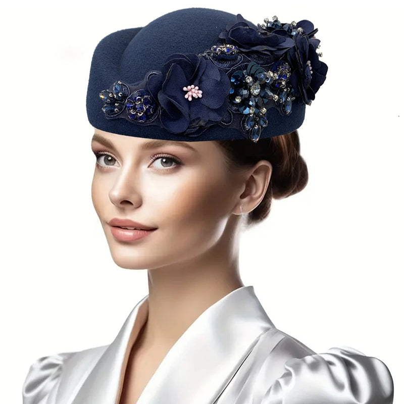 Church Fascinator With Flower Ladies Soft Beret Caps