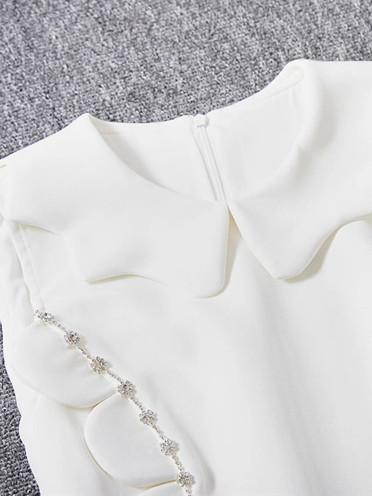 White Petal Collar Sweet High Street Jumpsuit