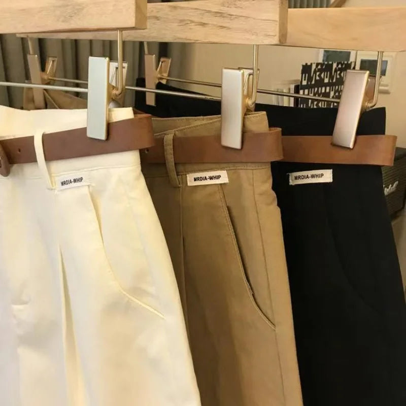 Chic Office Lady's Shorts With Belt Straight Leg
