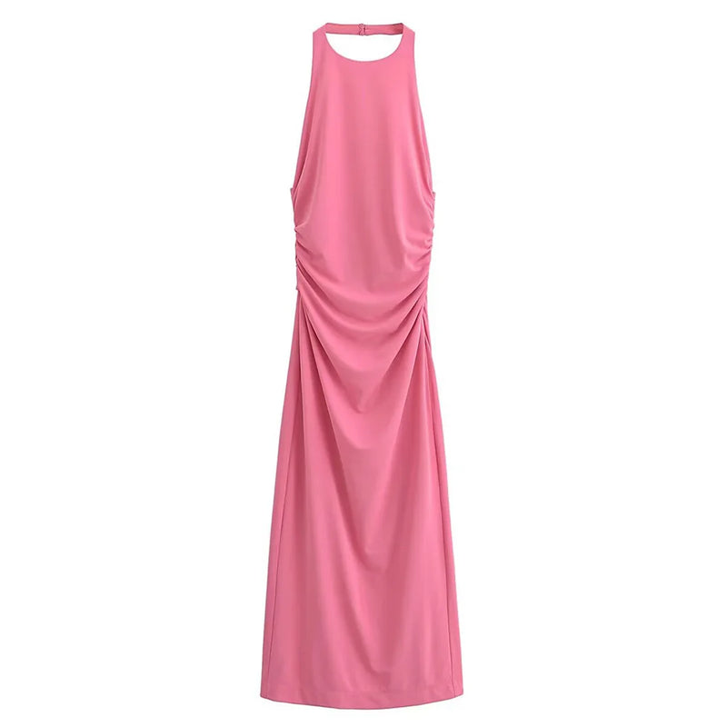 Elegant Back Knot Slit Hem Sexy Backless Dress