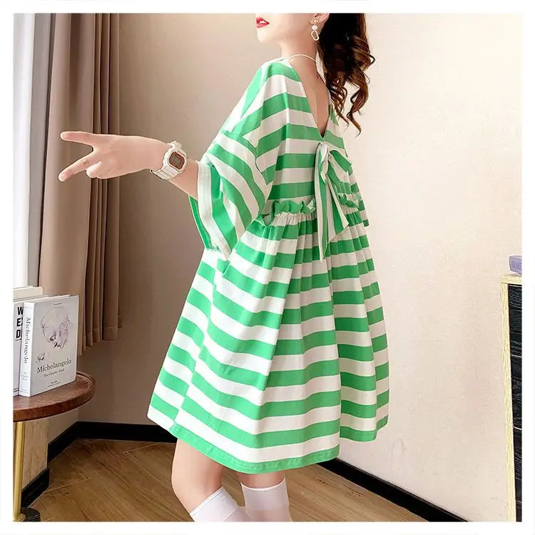 Street Casual Bow Patchwork T Shirt Dress