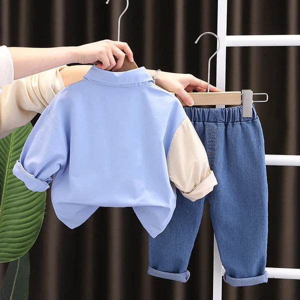 Cartoon Patchwork Long Sleeve Shirts + Pants