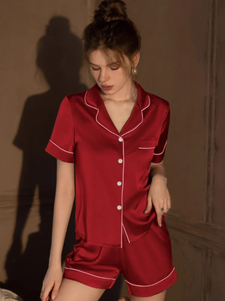Two Pieces Pajama Set Short Sleeve Button