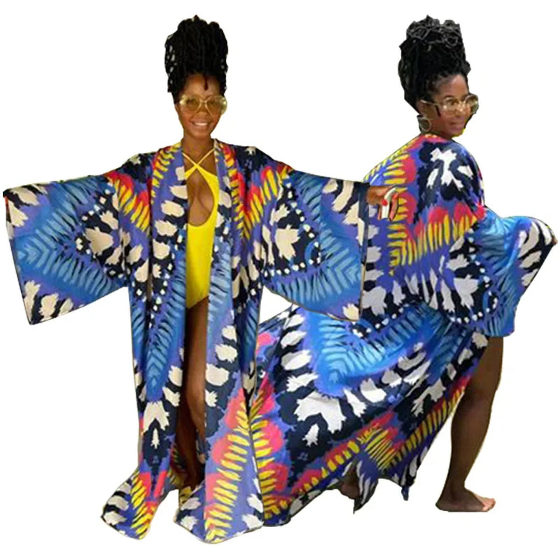 Boho Printed Loose Casual Long Kimono Maxi Dress