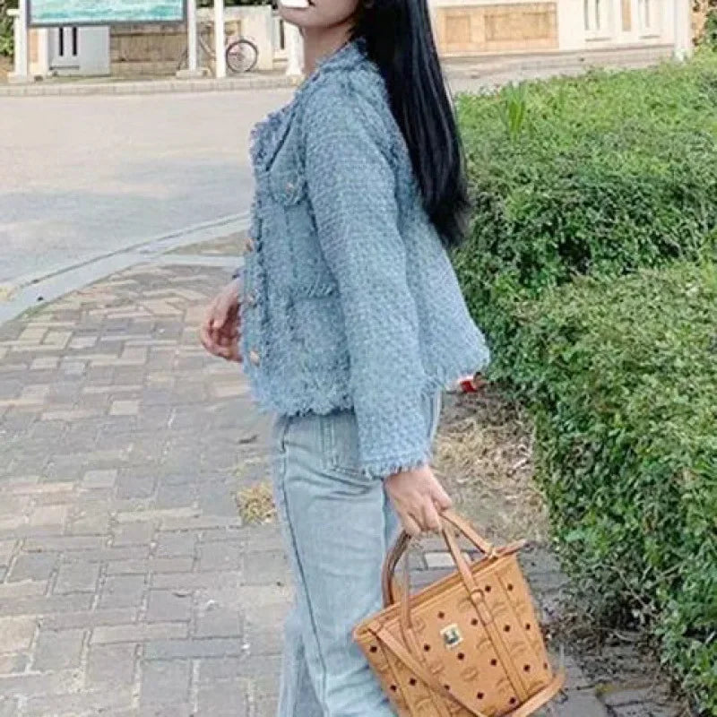 Early Spring Whiteweed Style Cropped Suit Jacket