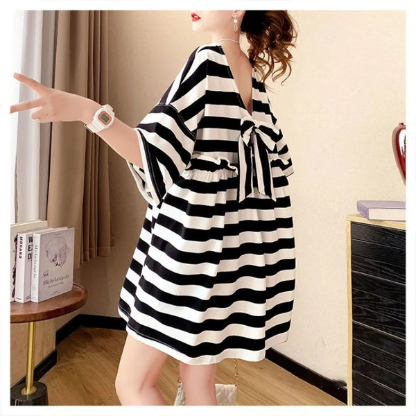 Street Casual Bow Patchwork T Shirt Dress