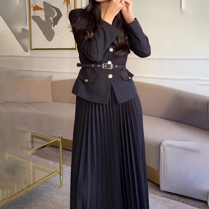 Elegant Spring Long Sleeved Jacket and Skirt Suit