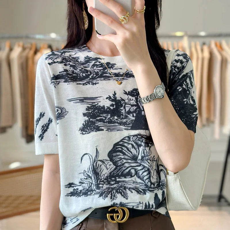 Thin Knitted Short-Sleeved Mulberry Silk Ice Silk Shirt