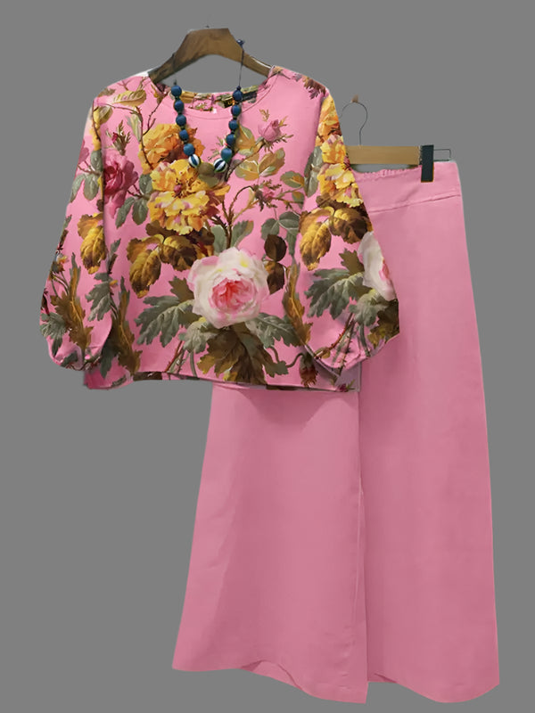 CAMINA Autumn Floral Blouse Pants Sets