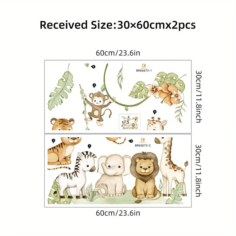2pcs Cartoon Elephant Lion Monkey Leaves Wall Stickers for Kids Room
