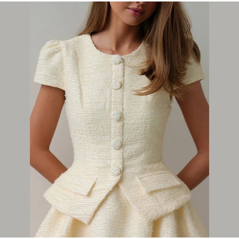 Puffy Sleeve Shirt Bubble Skirt Set Lady Retro Chic