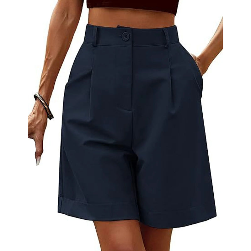 Elegant Straight Zipper Clouse Office Shorts