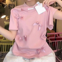 Elegant Ballet Bowknot T Shirts Round Collar