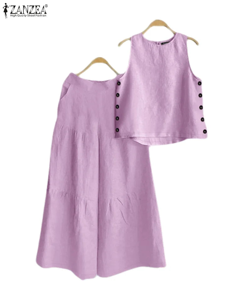 ZANZEA Sleeveless Tanks Tops Wide Leg Trousers