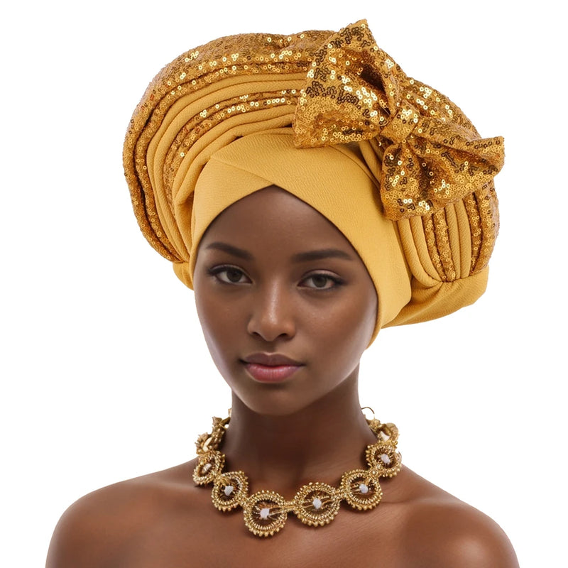 Bowknot Auto Gele Headtie Turban Cap