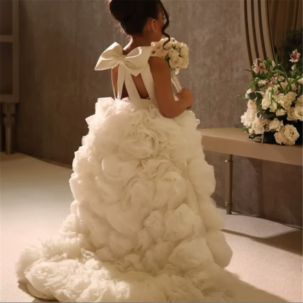 Luxury White Ivory Flower Flower Girl Dresses Pearls