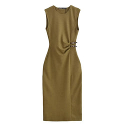 Elegant Green Slim Midi Dress