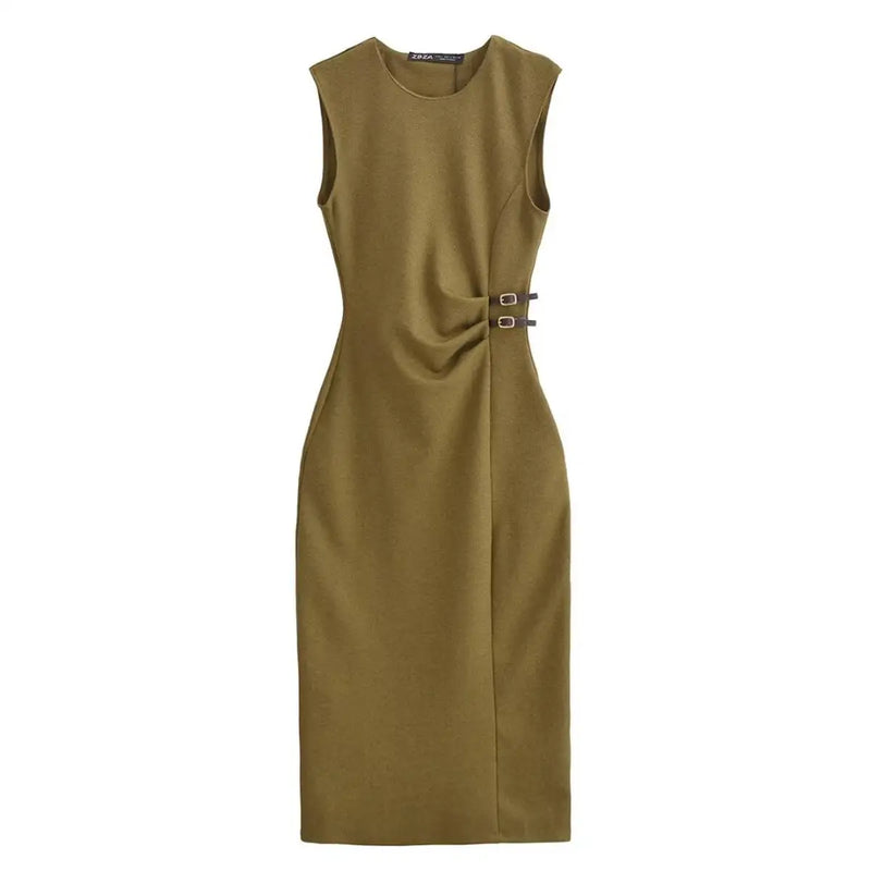 Elegant Green Slim Midi Dress
