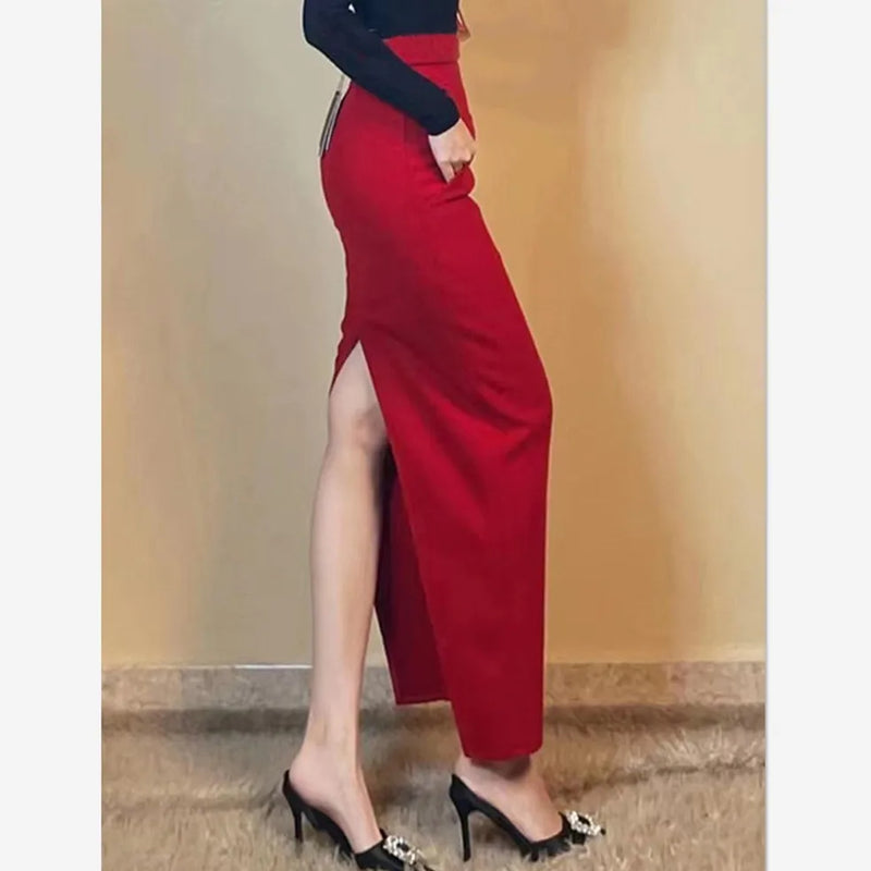 Elegant Slim High Waist Split Skirt Office Lady