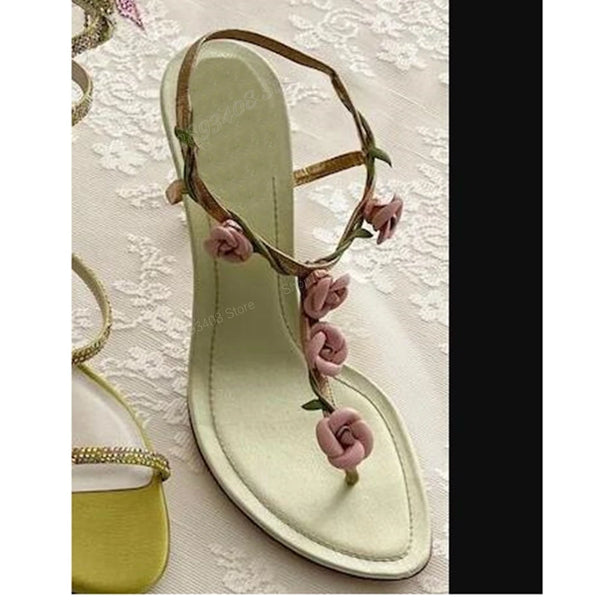 Rose Flower Hollow Sandals Heel