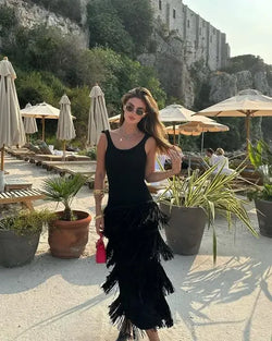 Elegant Knitted Fringed Tank Sleeveless  Dress