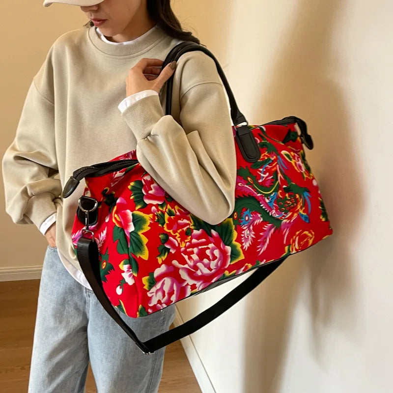 Big Flower Canvas Travel Bag