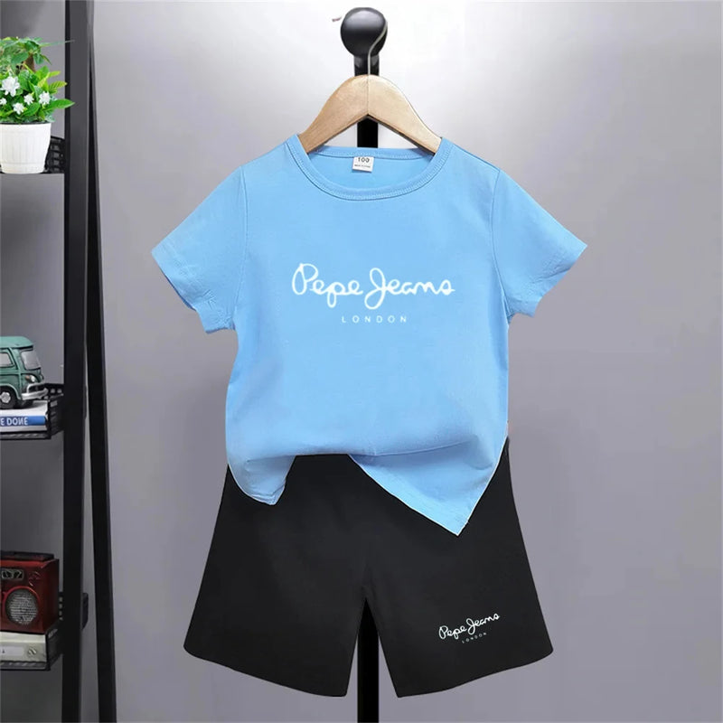 Brand letter printing girl Boy Age 3-12 T-shirt+shorts Sets