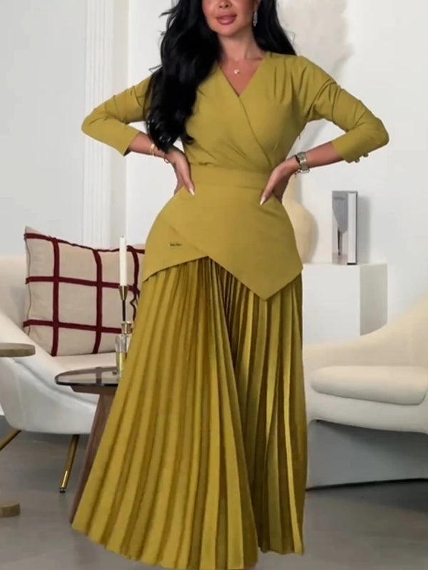 Elegant V Neck Three Quarter Sleeves Patchwork A Line Dress