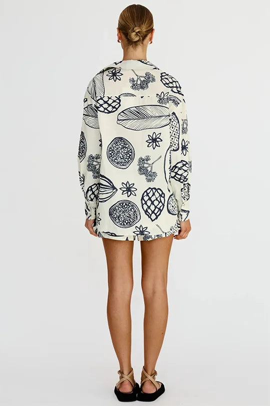 Summer Flip Collar Printed Single Breasted Shirt Shorts Two Piece
