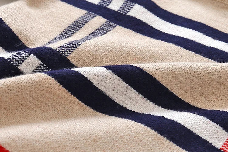 Warm Pullover Top Long Sleeve Plaid Sweater