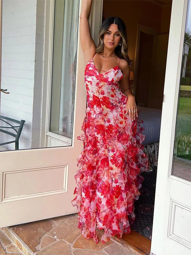 Chiffon Ruffles Strapless Sleeveless Backless Dress