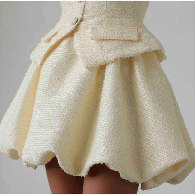 Puffy Sleeve Shirt Bubble Skirt Set Lady Retro Chic