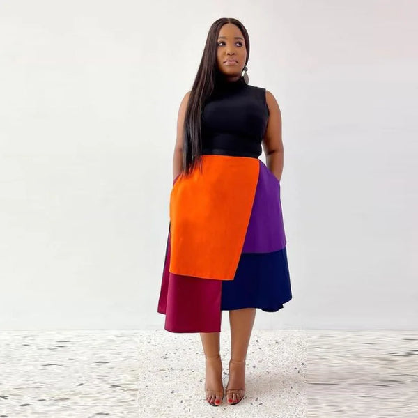 Multi Color Satin Skirt A Line