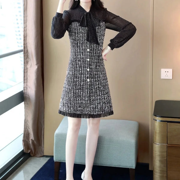 Vintage Lantern Sleeve Elegant Bandage Chic Bird Dresses