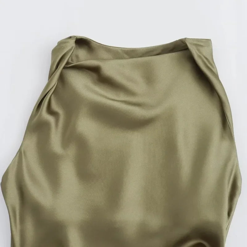 Sleeveless Temperament Silk Midi Long Dress