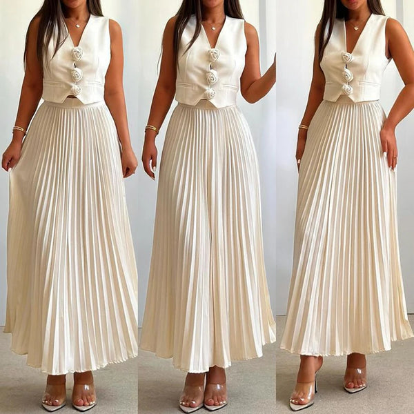 Sleeveless V Neck Vest 2 Pieces Set