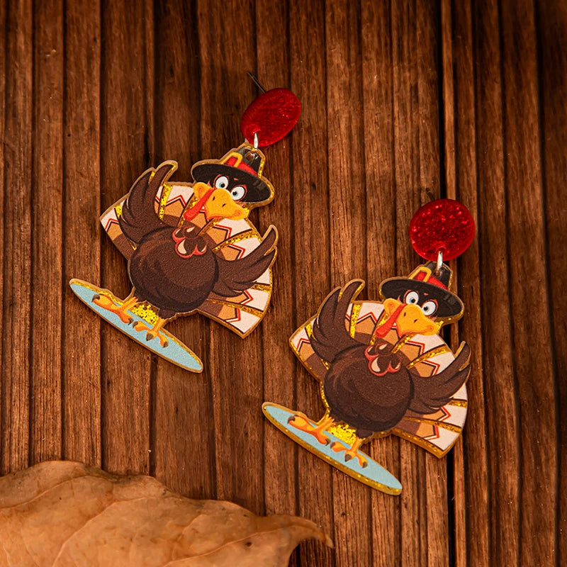 Charming Round Turkey Tail Wings Hat Earrings