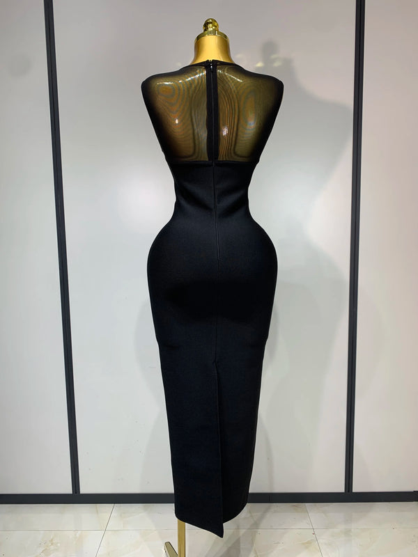 Patchwork Bandage Round Neck Sleeveless Bandage Dress