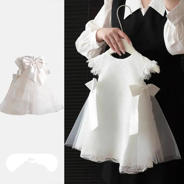 Baby Girl Princess Lace Bow Infant White Dress
