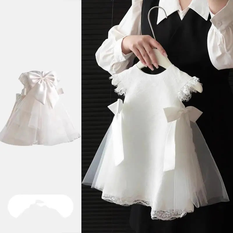 Baby Girl Princess Lace Bow Infant White Dress