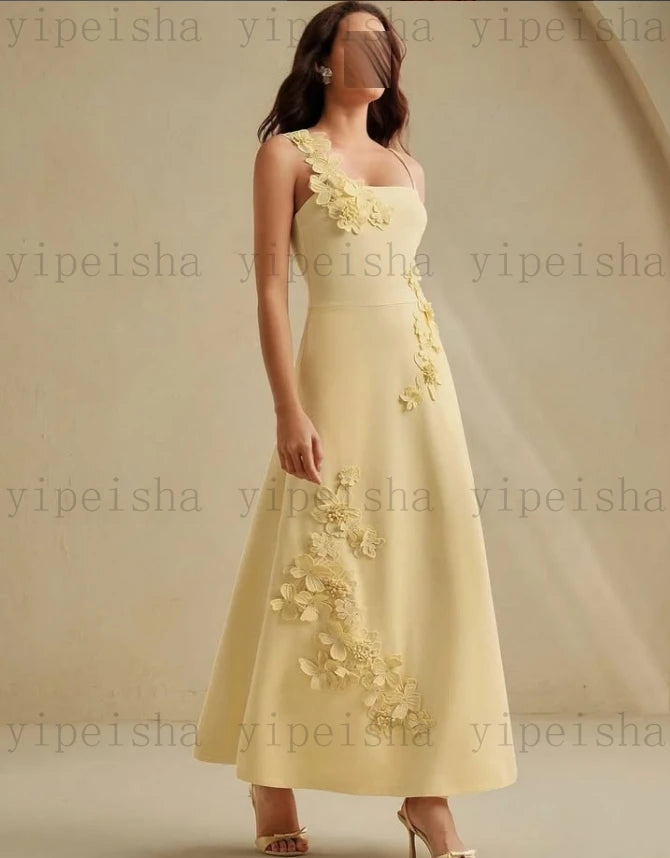 3D Flowers Lace A-Line Ankle-Length Midi Backless dress
