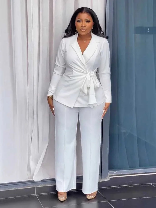 White Blazer Suit with Straight Trouser